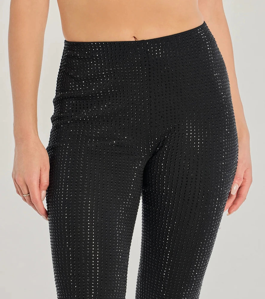 Rachael Flare Pants for Women's Stretch 1980s Sparkle With Rhinestones